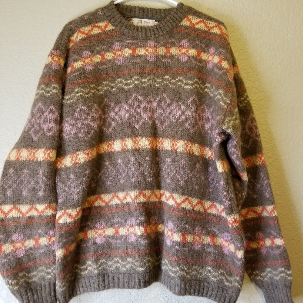 Saga 100% Reine Schurwolle Wool Sweater Jacket Size XL - Rare Extremely Warm Bwn